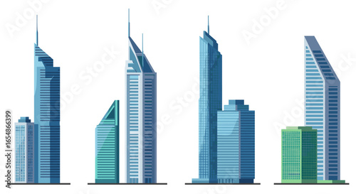 Modern city skyline with tall skyscrapers in flat design