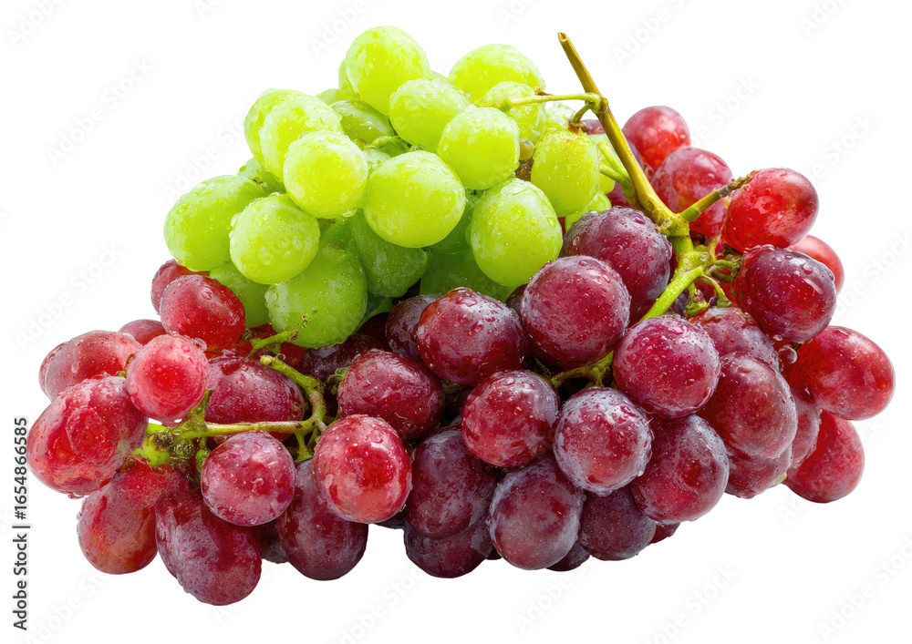 Fototapeta premium Close-up of green and red grapes, clustered together. Fresh, plump, and dewy