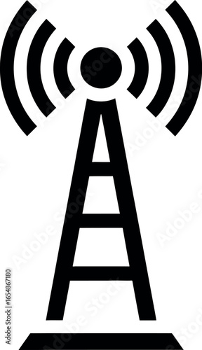 Vector art of black silhouette of a communication tower with radio waves, isolated on white background transparent background