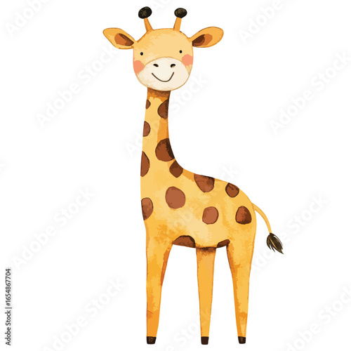 Watercolor Giraffe with Rosy Cheeks and a Gentle Smile Illustration