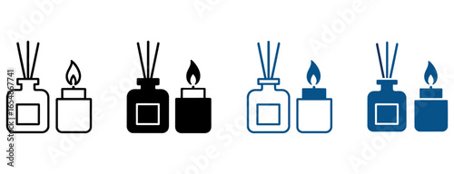Aromatherapy diffuser and candle icons represent relaxation, home ambiance, and well-being for modern living.
