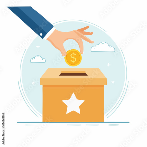 Hand Donating Coin To Donation Box Illustration