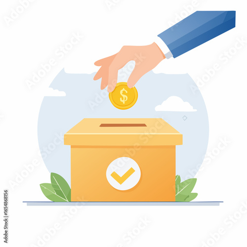 Hand Donating Coin To Donation Box