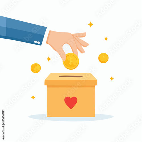 Hand Donating Coins To Donation Box