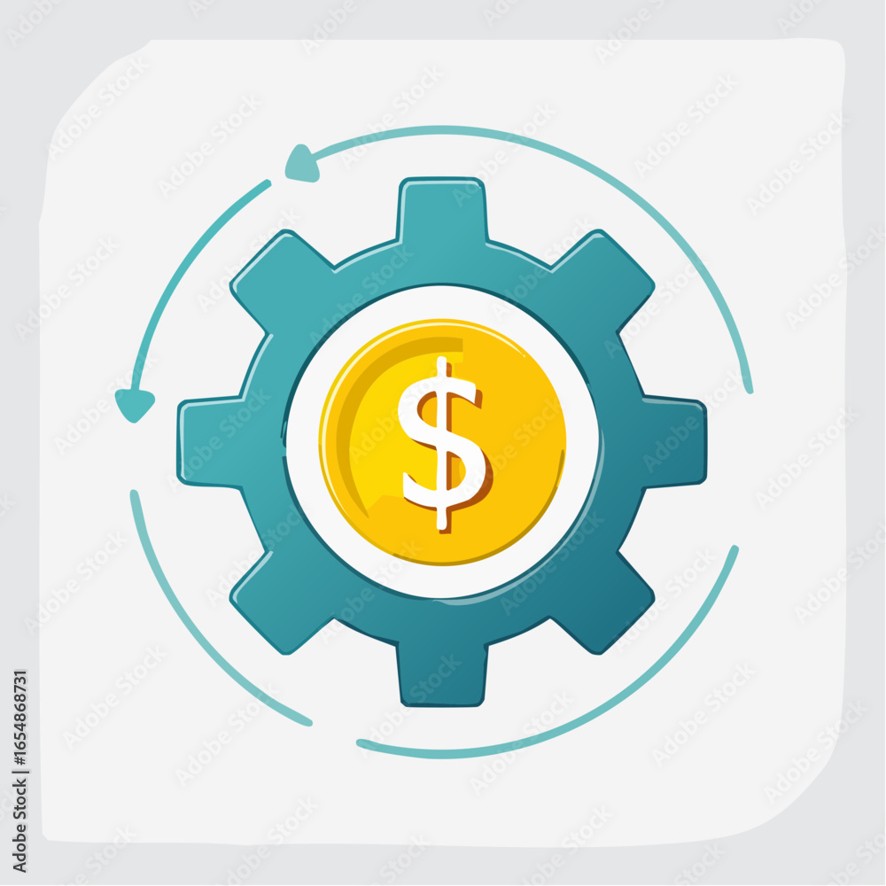 Teal Gear With Gold Dollar Sign Graphic Design Teal Gear With Gold Dollar Sign Graphic Design