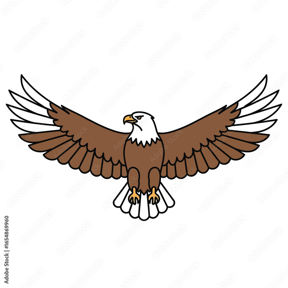 Obraz premium A stylized illustration of a bald eagle with outstretched wings, ready for flight.
