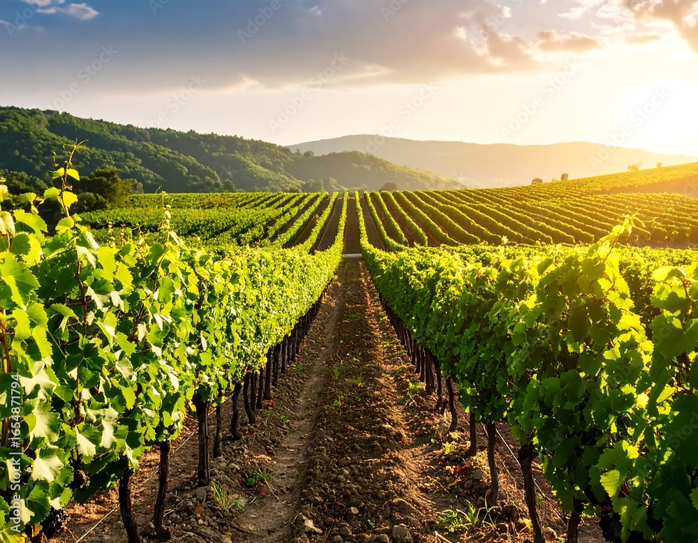Obraz premium Vineyard landscape at sunset (2)