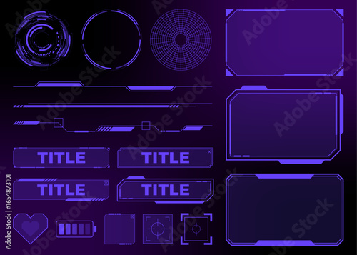 Purple Futuristic HUD UI Elements for Technology Digital Display and Interface Design