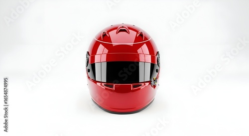 A centered glossy red Formula 1 helmet, clean and white background