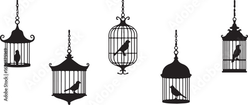 A vector illustration of a vintage gold bird cage with its door open, symbolizing freedom from a golden prison