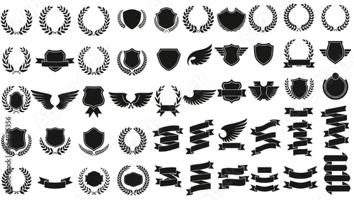 Laurel Wreath, Shield, Wing, Ribbon and Banner Vector Set for Awards, Heraldry, Logos, Badges and Branding Designs
