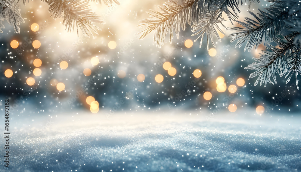 Naklejka premium Snowy Christmas Winter Light Background