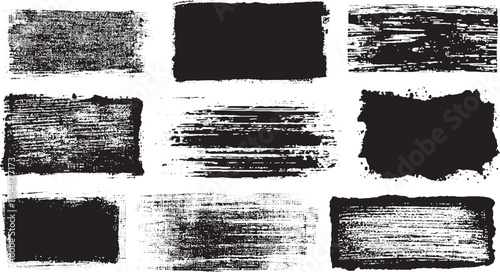 Abstract black ink brush strokes on white background with textured artistic design. Collection of black ink brush strokes with expressive artistic abstract texture  