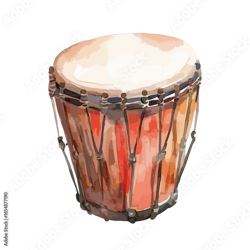 Watercolor Illustration of a Djembe Drum with Rope Tuning System
