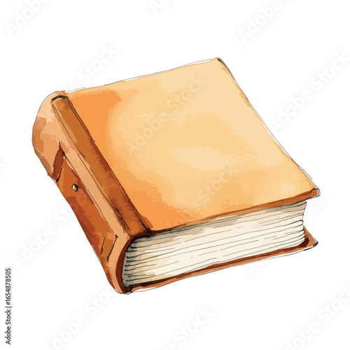 Watercolor Illustration of an Antique LeatherBound Book