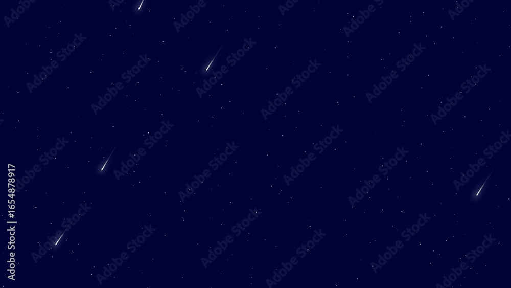 Naklejka premium A celestial spectacle of shooting stars streaking across a deep blue night sky.