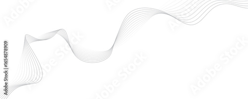 Minimal abstract background with gray color curved lines and elegant wave pattern design. Digital energy waves technology concept modern backdrop design for business, presentation, banner.