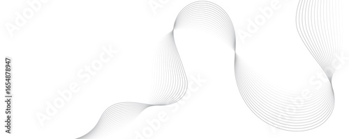 Minimal abstract background with gray color curved lines and elegant wave pattern design. Digital energy waves technology concept modern backdrop design for business, presentation, banner.