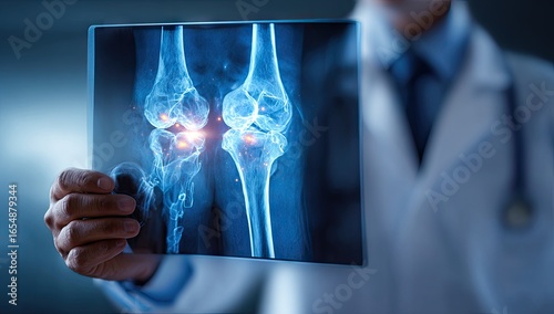 Doctor holding x-ray of two knees, highlighting potential joint issues