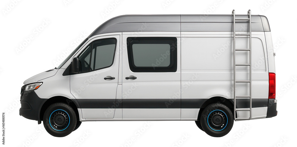 Fototapeta premium Commercial van with high roof and side ladder for rooftop access