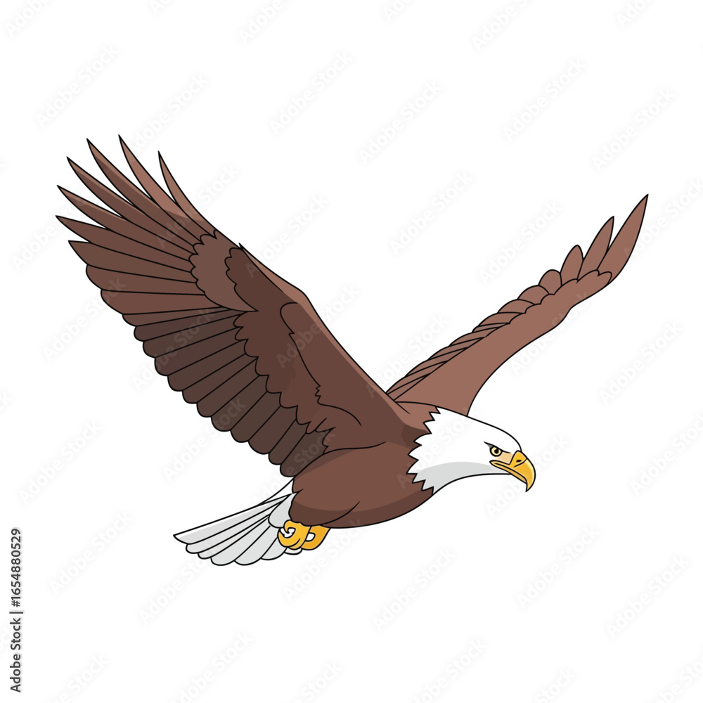Obraz premium A cartoon illustration of an eagle soaring through the air.