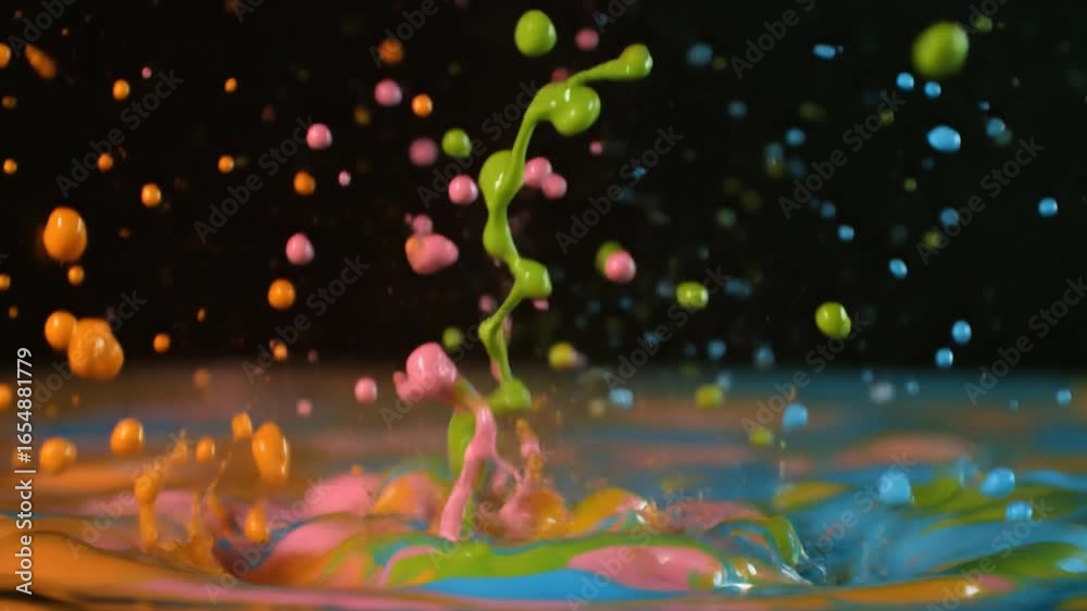 water colorful  drops vedio on a black background