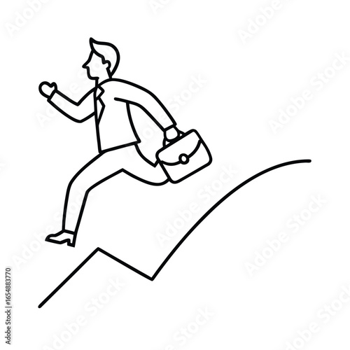 Businessman running up a graph with briefcase climbing