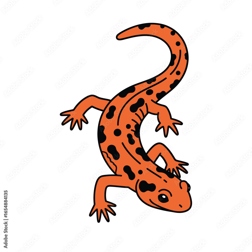 Naklejka premium Orange lizard with black spots, outlined in black, displayed against a white background.