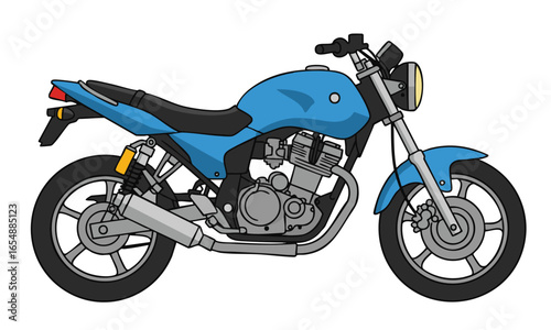 Blue Classic Motorcycle Illustration