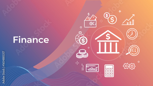 **Abstract gradient background with minimal finance icons with copy space, Social Security concept**  