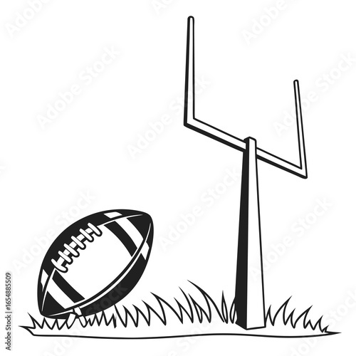 American Football Goalpost Vector Icon, Sports Silhouette Design, Ball, Stadium, Field, Minimalist Black and White Illustration