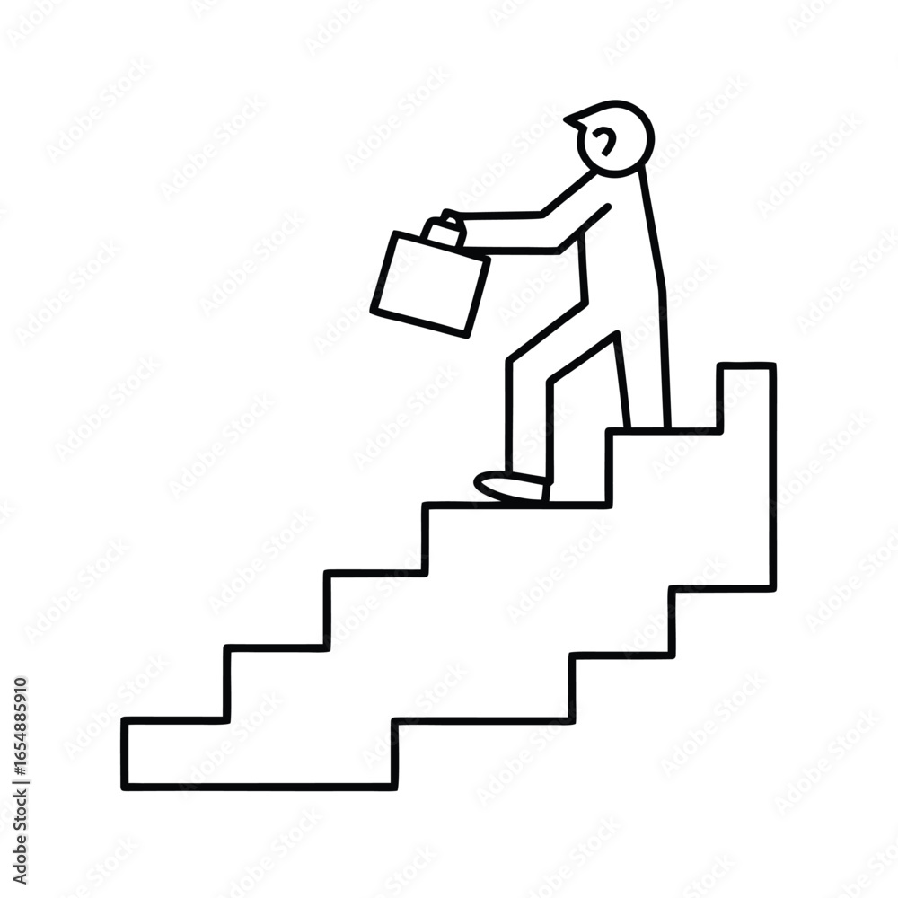 Person climbing stairs with briefcase male figure Person climbing stairs with briefcase male figure