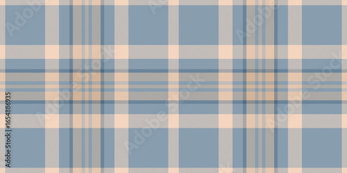 Classic plaid pattern in calming blues and peach. Versatile for textiles, backgrounds, or graphic designs. Evokes a sense of tradition, comfort,  warmth.