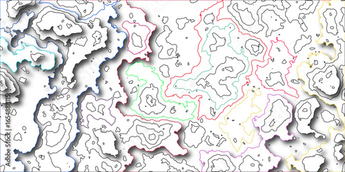 Vector geography landscape Topo contour map on white background, Topographic contour lines. Comprehensive Vector Illustration of a Topographic Map Highlighting Rich Topographical Features.