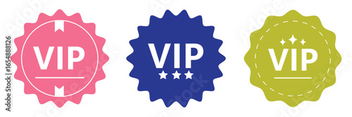 VIP icons. Different styles, color, VIP status. Vector icons.