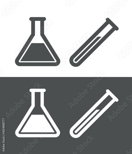 Test tube and flask icon. Symbol of chemistry or virus, laboratory or biology. Designation of experiment or experience, mixing or formula. Attribute of scientist, analysis or doctor.