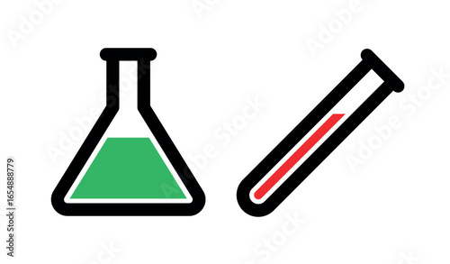 Test tube and flask icon. Symbol of chemistry or virus, laboratory or biology. Designation of experiment or experience, mixing or formula. Attribute of scientist, analysis or doctor.