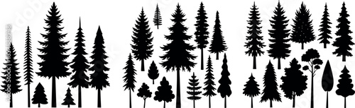 Collection of Evergreen and Coniferous Tree Silhouettes – Isolated Vector Art for Winter, Nature and Landscape Design
