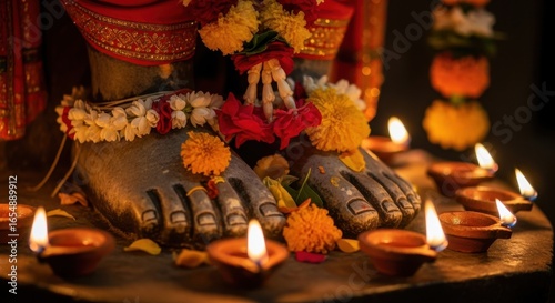Devotional Offering to Deities with Oil Lamps