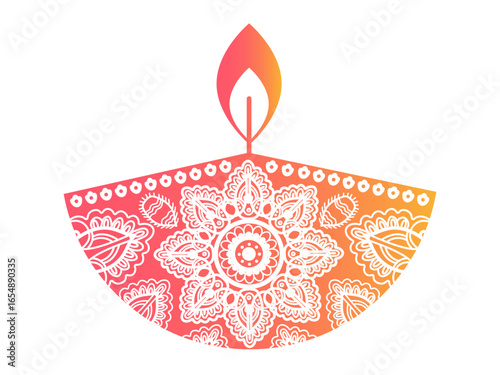 Golden Diwali candle decorative icon. Elegant festive vector illustration for holiday greetings, cards, and celebration designs.