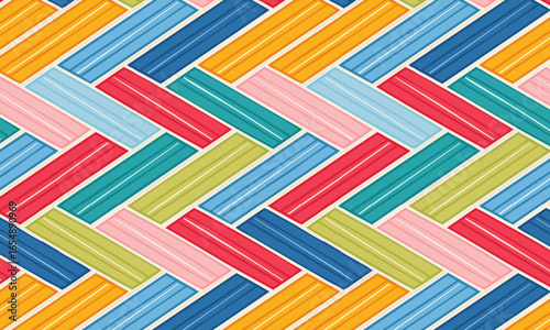 Colorful Summer Woven Seamless Pattern, Bright Geometric Herringbone or Basket Weave Texture for Fabric, Crafts, and Holiday Decor