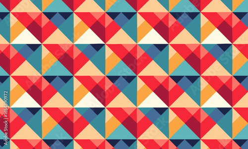 Retro Geometric 3D Seamless Pattern, Vintage 70s Abstract Background with a Colorful Layered Diamond Illusion for Fabric or Wallpaper