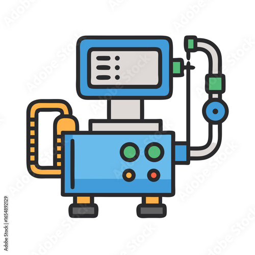 Colorful flat illustration of a medical ventilator machine