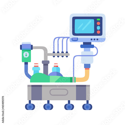 Flat illustration of medical ventilator machine on black background