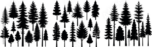 Collection of various tree silhouettes black and white