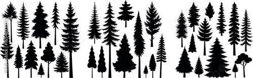 Collection of various tree silhouettes black and white