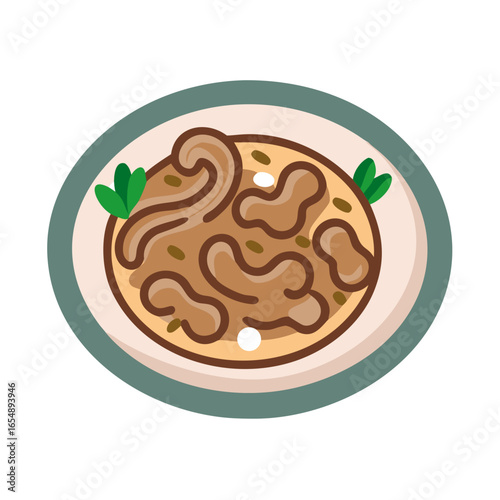 Illustration of beef stew on a plate, clean style
