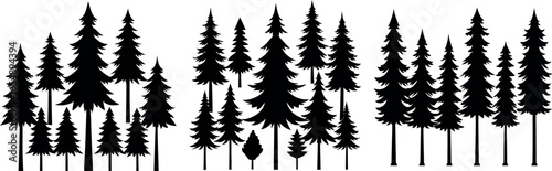 Vector Set of Canadian Pine, Spruce, Fir and Cedar Tree Silhouettes – Coniferous Forest Collection on White Background, Bundle for T-Shirt, Poster and Nature Design