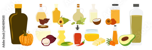 Healthy edible oils collection in bottles and jars