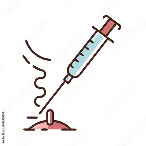 Medical syringe injecting drug into skin graphic illustration